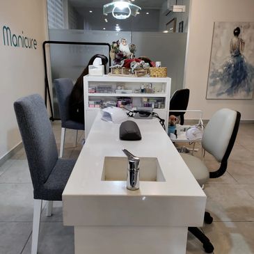 Manicure area at Tips & Toes Jordan 