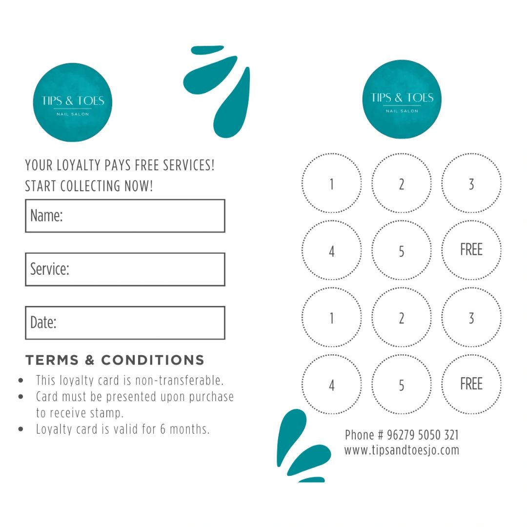 Loyalty punch card at Tips & Toes Jordan 