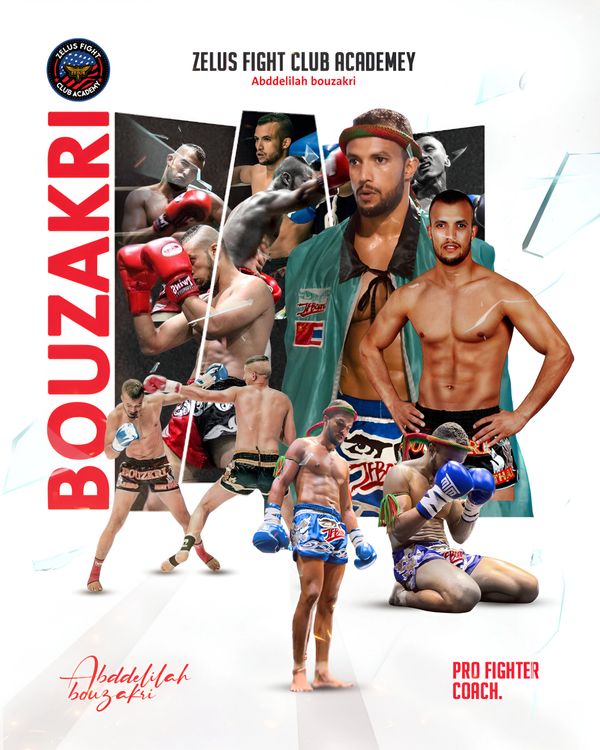 Collage of Abdellilah Bouzakri, a professional fighter and coach from Zeus Fight Club Academy.