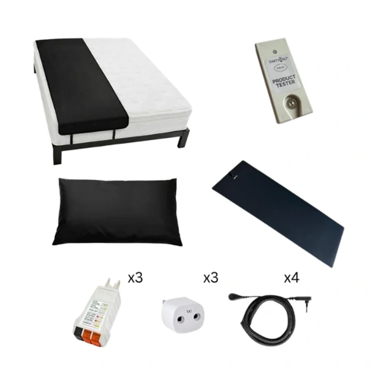 $209 Earthing starter kit with mat, tester, adapters, and cord for grounding.