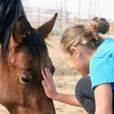 A young girl and horse during equine therapy