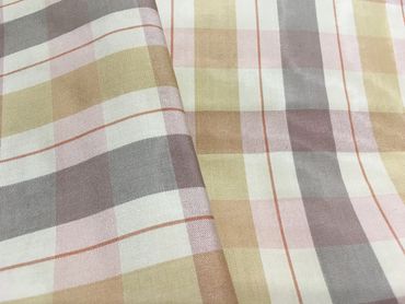 Yellow Cream Taupe Pink Checked fabric