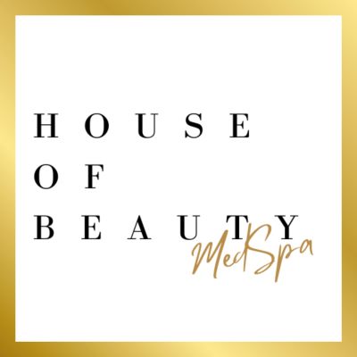 Elegant logo for House of Beauty MedSpa in black and gold.