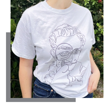 Young ladies wearing hand drawn skateboarder outline  black t-shirt  created by Oneliners Designs. 