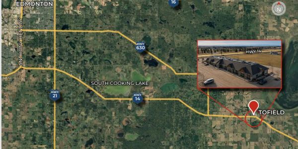 Map of Highway 14 with Parkstone Plaza Tofield inset