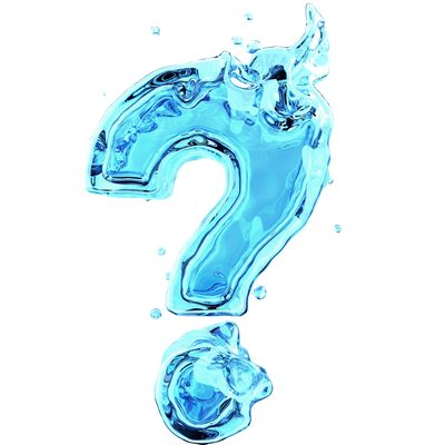 Blue water stylized question mark symbol, perfectly representing FAQs and answers for your website.