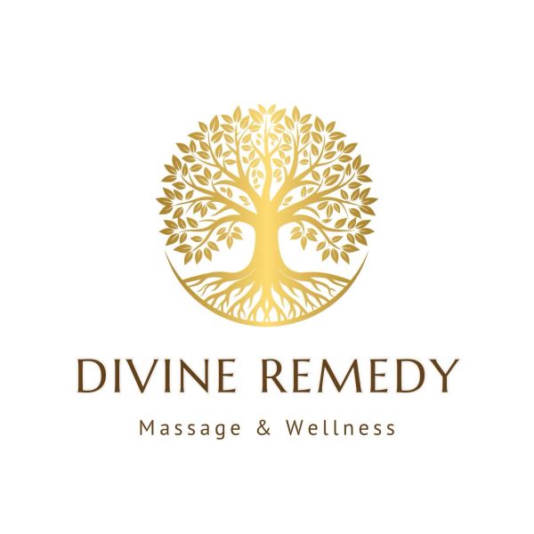 Gold tree logo for Divine Remedy Massage &amp; Wellness.