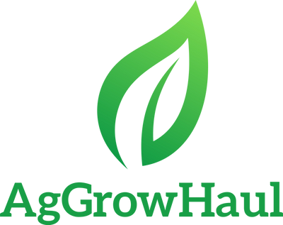 Green leaf logo with 'AgGrowHaul' text symbolizing agriculture and growth.