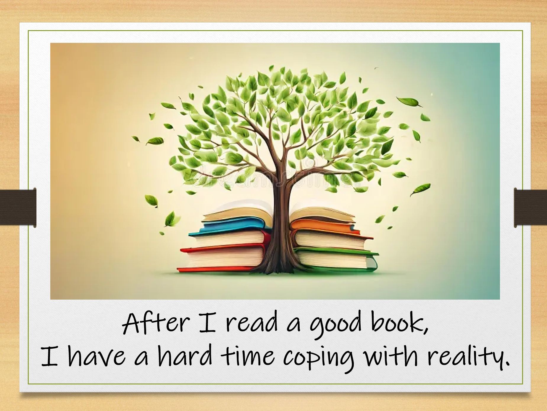 A tree grows from a stack of books, symbolizing knowledge and imagination.