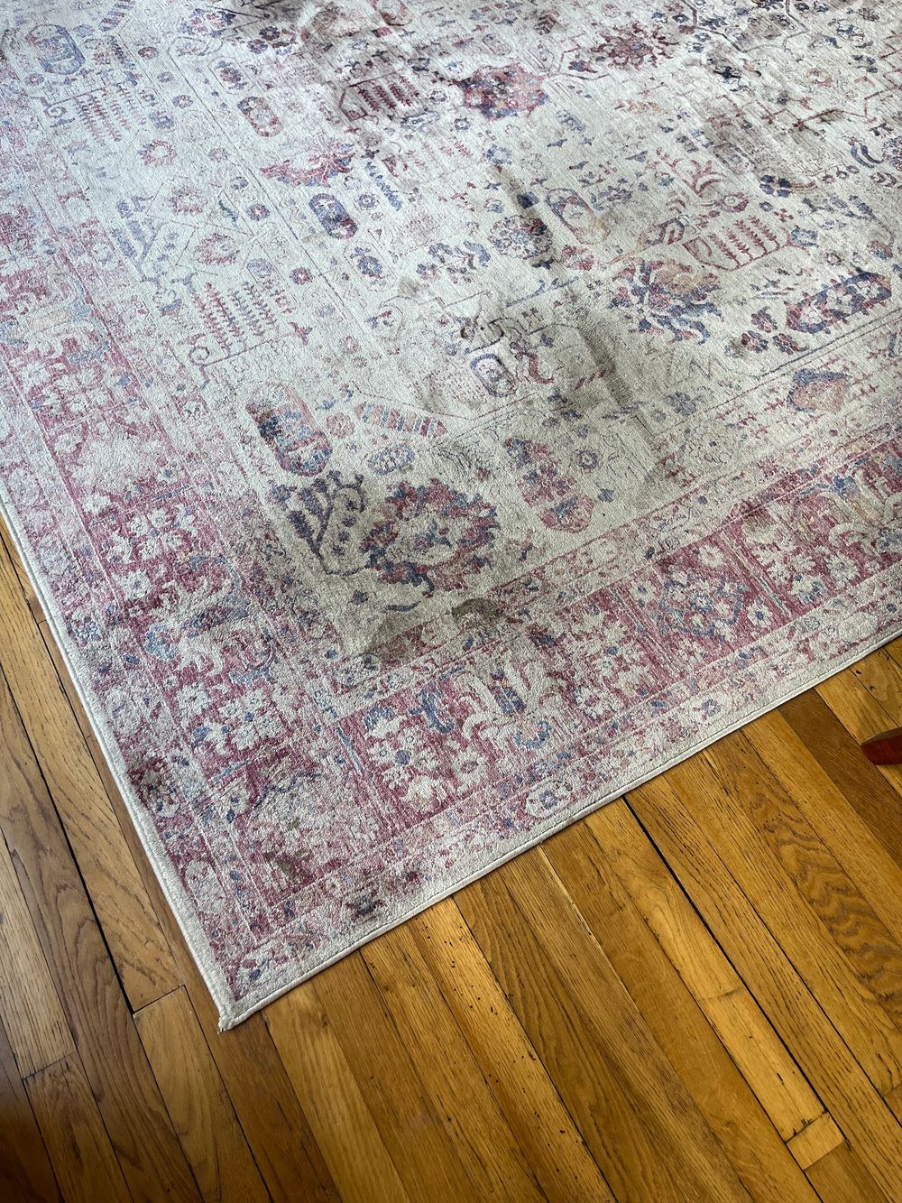 Tapis à motifs roses — avant nettoyage