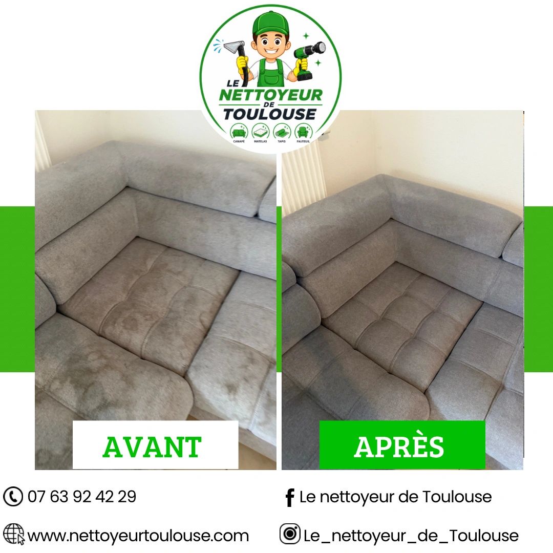 Avant et après un nettoyage de canapé à domicile à Cugnaux