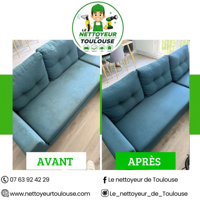 Canapé bleu : avant / après