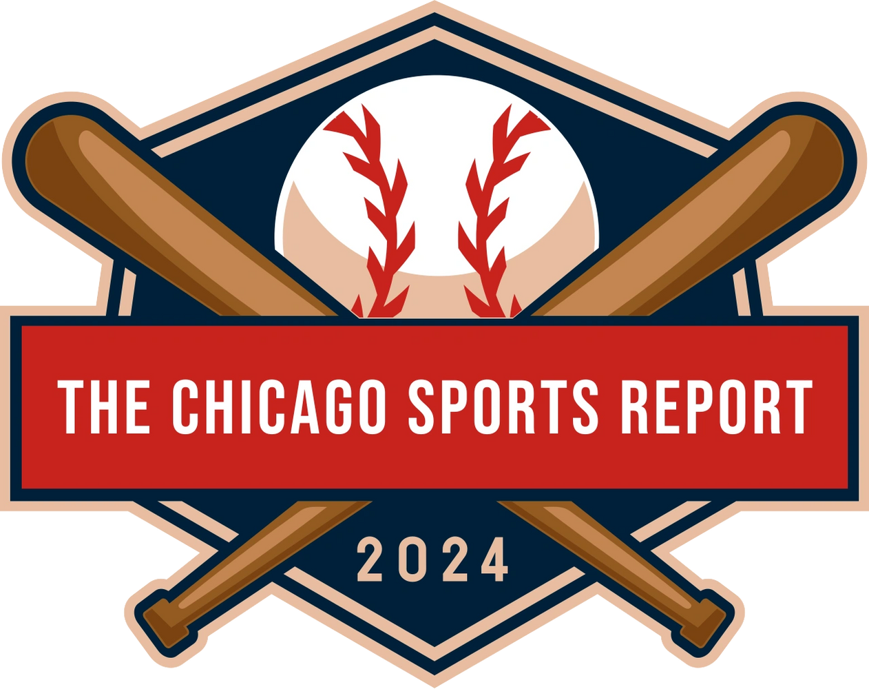 Logo featuring crossed baseball bats and a baseball with 'The Chicago Sports Report 2024'.