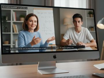 Online math tutoring session with a teacher and student discussing quadratic equations.