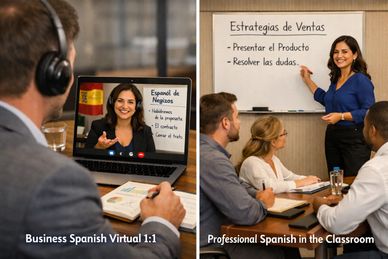 Virtual and classroom Spanish lessons for business and professional use.