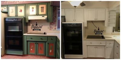 before & after pic of kitchen cabinet painted white in maitland fl 32751 