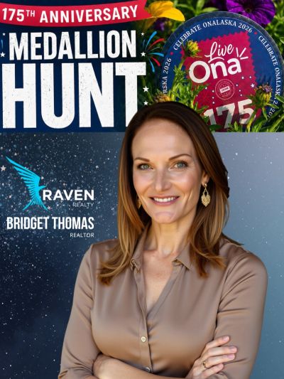 Realtor Bridget Thomas promoting 175th Anniversary Medallion Hunt.