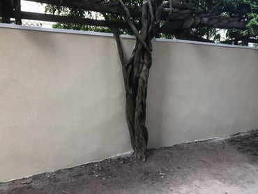 Paint after stucco & cap installation on wall