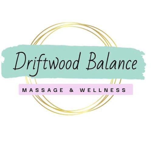 Logo for Driftwood Balance Massage & Wellness with elegant circular design.