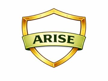 Golden shield logo with ARISE text.