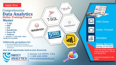 Comprehensive online Data Analytics training with career guidance and live classes starting April 2026.