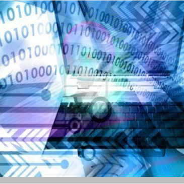 Abstract digital art with binary code and geometric patterns.