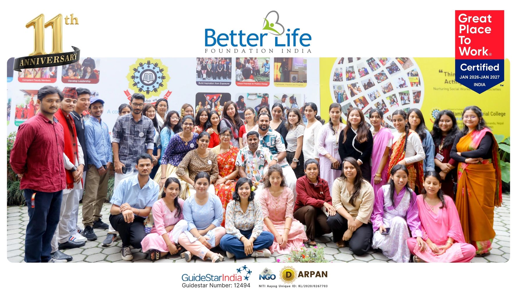 Group photo of Better Life Foundation India celebrating its 11th anniversary.