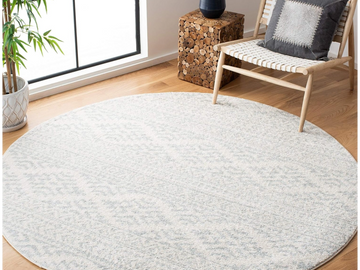 Area Rug - 3' Round, Ivory & Light Grey, Moroccan Boho Tribal Design