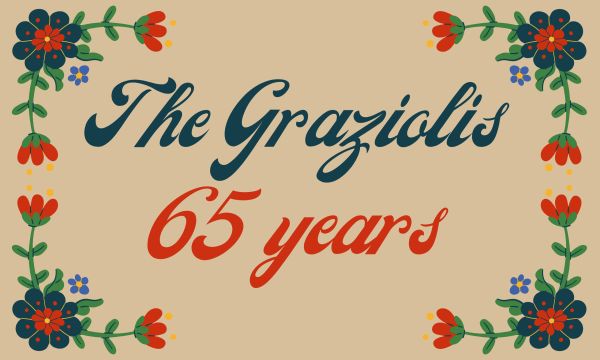 Decorative sign celebrating The Graziolis' 65 years.
