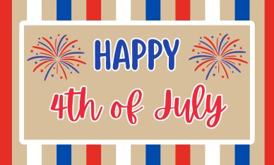 Happy 4th of July greeting with fireworks and patriotic colors.