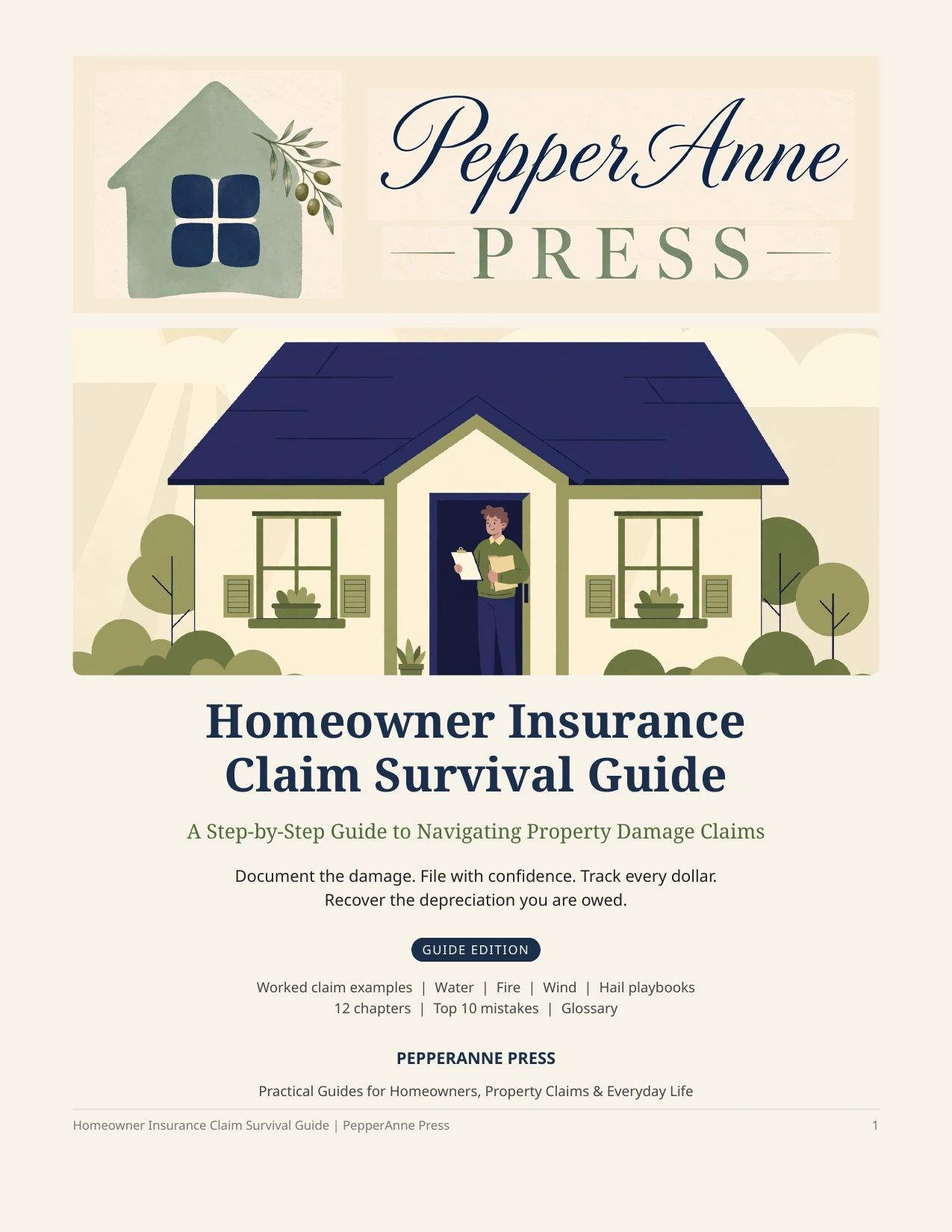 Cover of Homeowner Insurance Claim Survival Guide by PepperAnne Press.