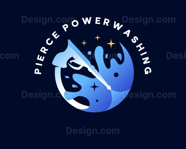 Logo for Pierce Powerwashing featuring a blue water splash and cleaning wand.