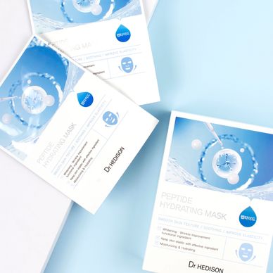 Home Care Peptide Hydrating Facial Masks.  Eco-friendly soft fabric sheet for immediate brightness