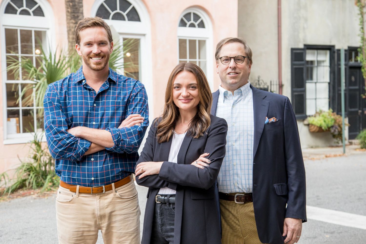 CHSHomesforyou members Greg Gelber, Bryan Thompson, and Kelly Snyder standing in front of historic h