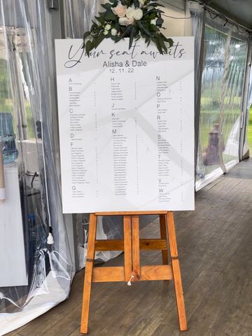 Signage event wedding function chart seating hire plates dining