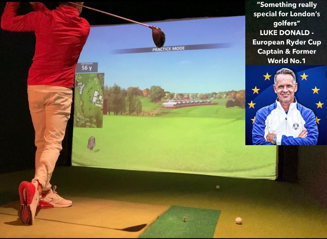 Golfer Using Indoor Simulator To Play And Learn at London Golf School Luke Donald Ryder Cup Captain