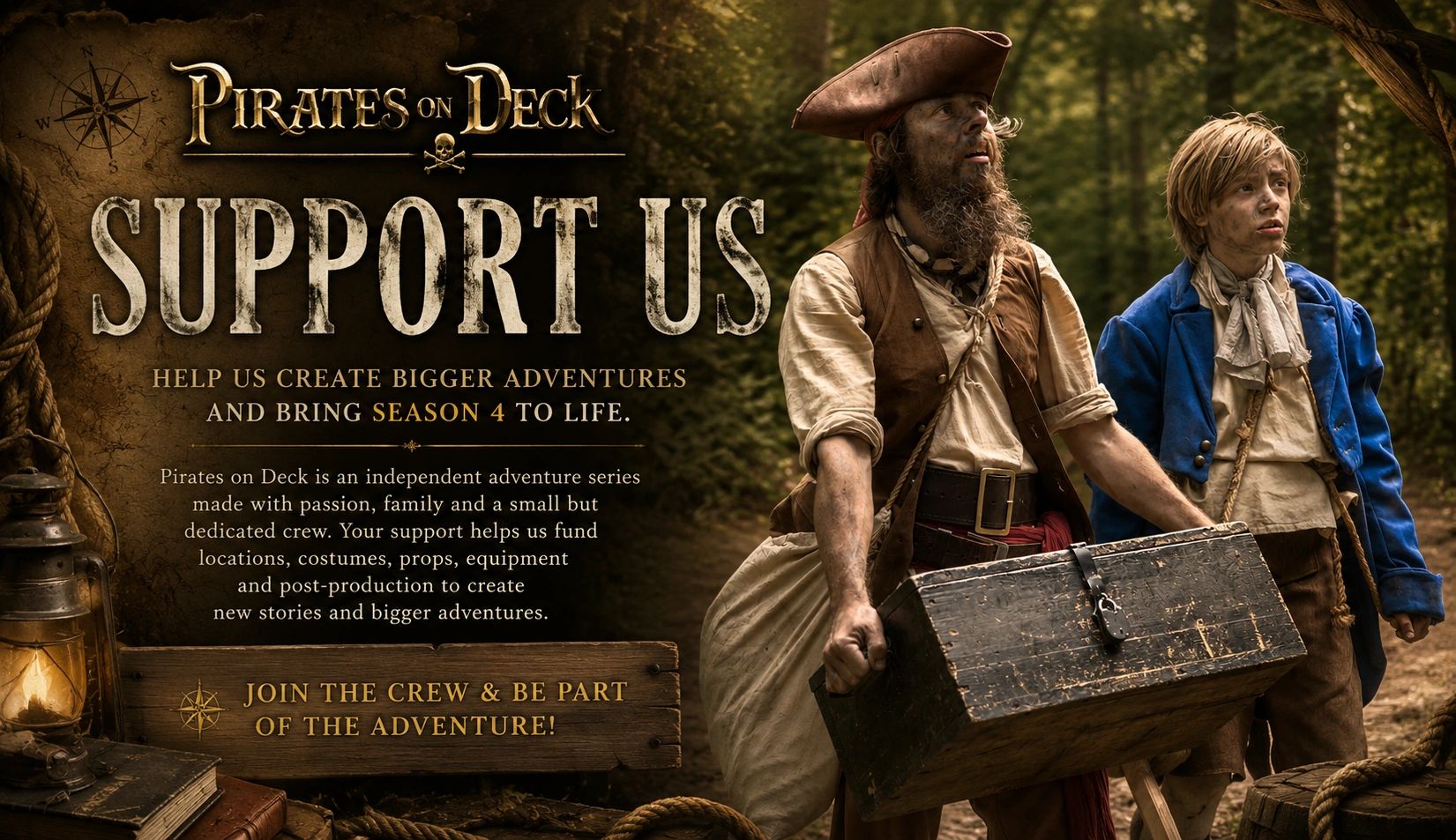 Pirates on Deck support poster featuring two pirates in a forest.
