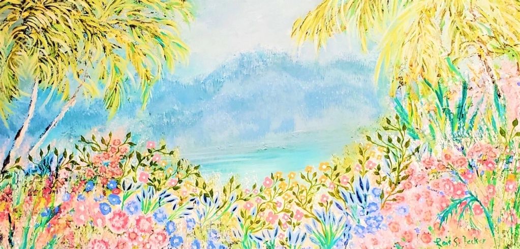 Pastel flowers, horizontal, painting, summer