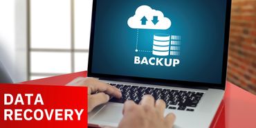 Person using laptop for data backup and recovery.