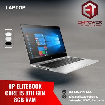 HP EliteBook laptop with Core i5 8th Gen and 8GB RAM, showcased by Empower Technologies.