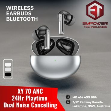 Wireless Bluetooth earbuds with 24-hour playtime and dual noise cancelling.