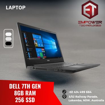 Dell 7th Gen laptop with 8GB RAM and 256 SSD, offered by Empower Technologies.