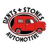 Logo of Dents + Stones Automotive featuring a red van.