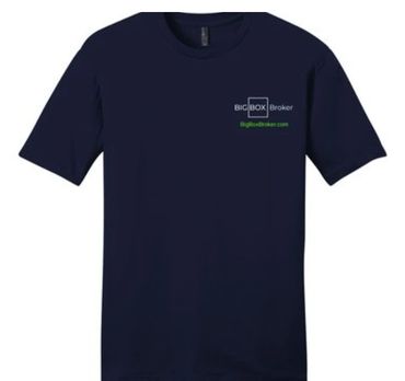 Navy blue t-shirt with BigBOX Broker logo.