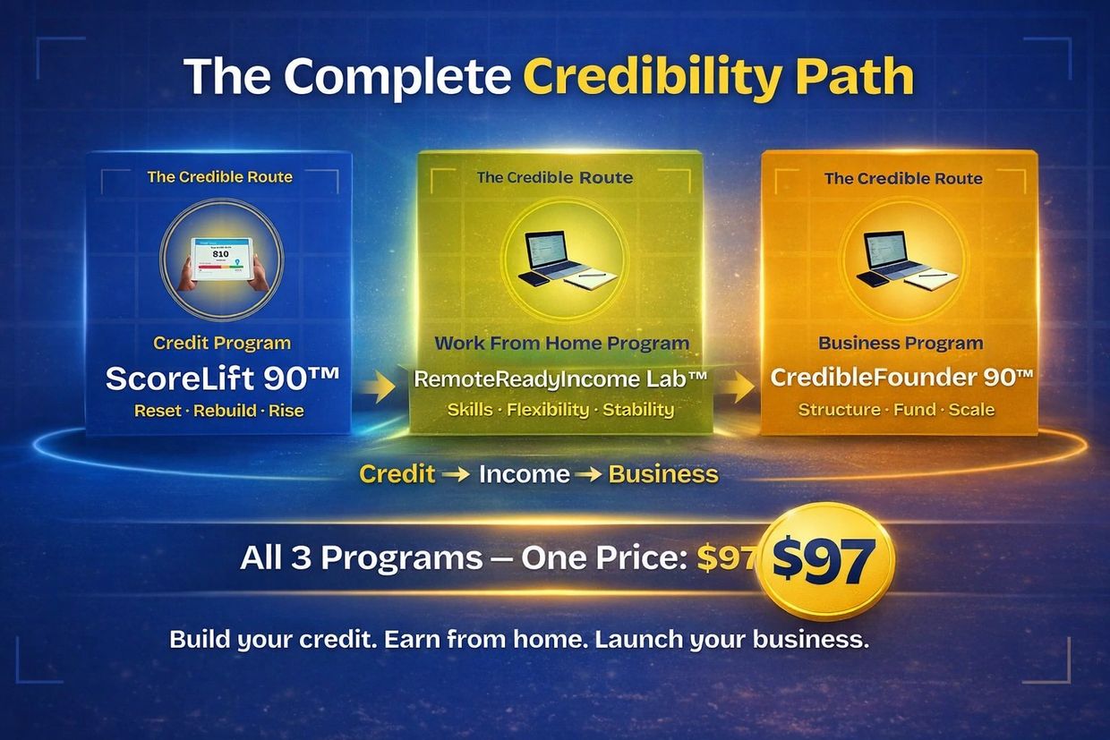 Three-step Credibility Path program for credit, income, and business for $97.