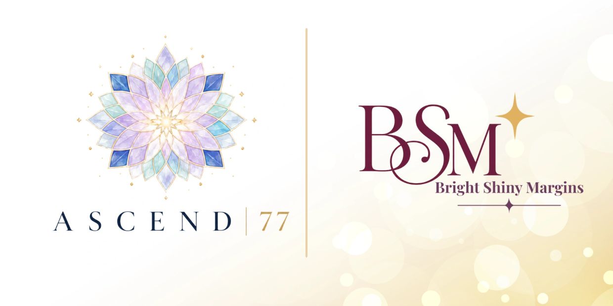 Logo design for Ascend 77 and Bright Shiny Margins side by side.