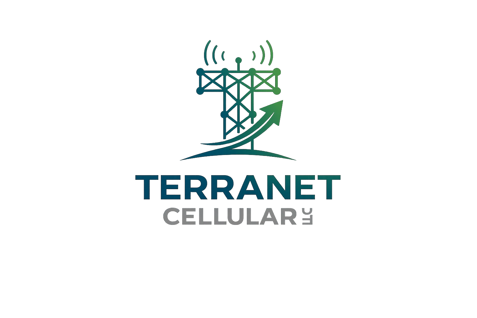 Logo for Terranet Cellular LLC with communication tower and upward arrow.