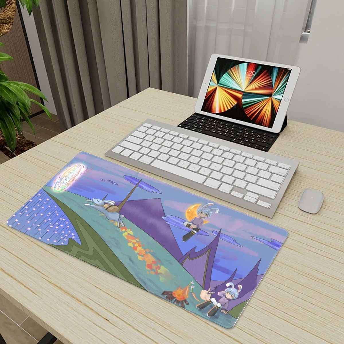 Fox & Bunny Character Illustration Mouse Pad