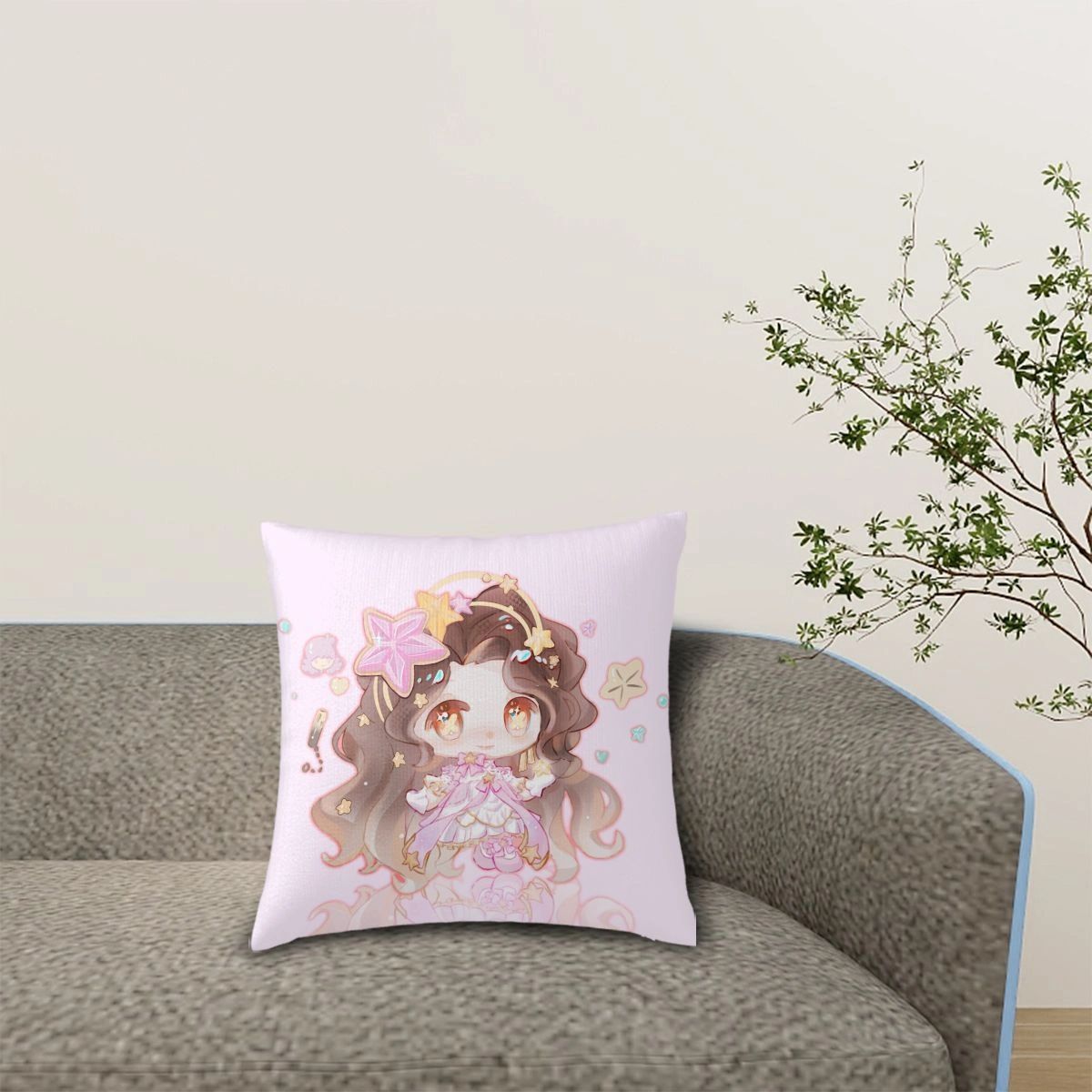 Chibi Girl Anime-Style Decorative Lumbar Pillowcase