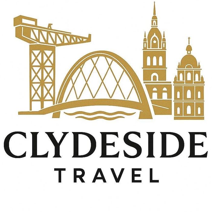 Logo featuring iconic buildings and bridge, labeled Clydeside Travel.